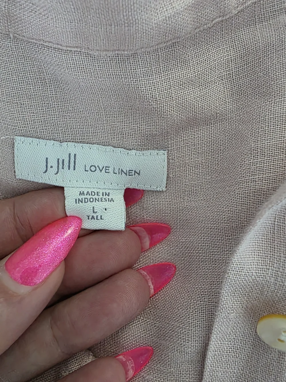 J. Jill Love Linen Pink Button Down Shirt Women's Large Tall L T Breezy Coastal